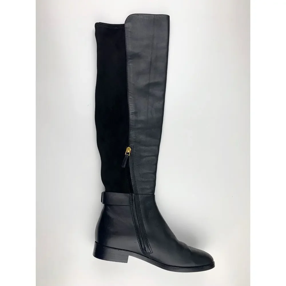 Tory Burch Marsden Over The Knee Black Leather Boots Equestrian Women's 6.5